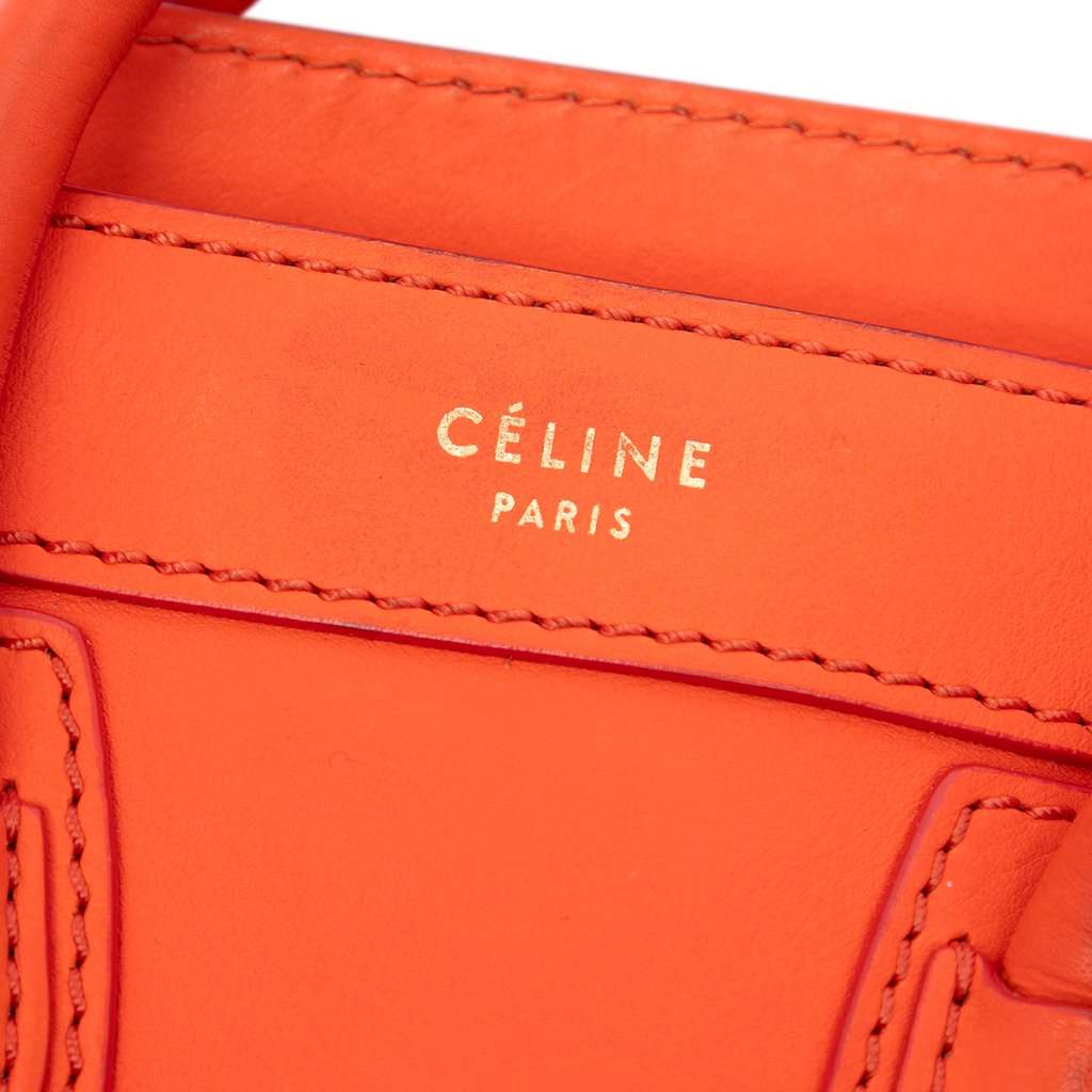 Celine Nano Leather Luggage Tote Orange Leather Very good - Box View