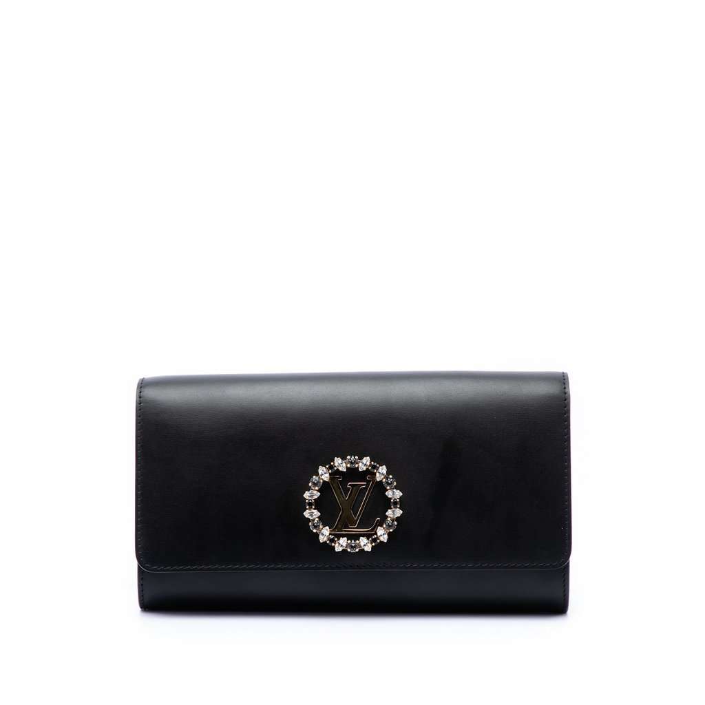 Louis Vuitton Crystal Louise Clutch Black Leather Very good - Front View