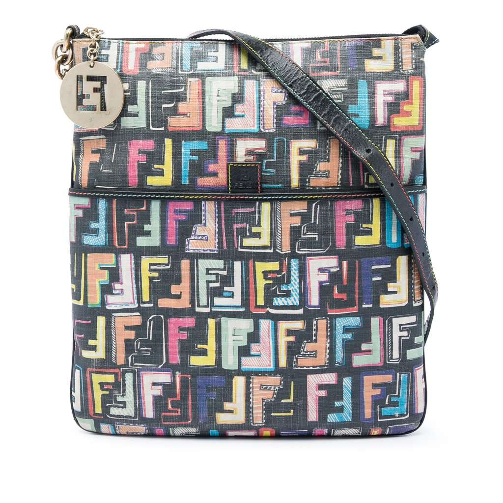Fendi Multicolor Zucca Spalmati Forever Crossbody Black Very good - Front View