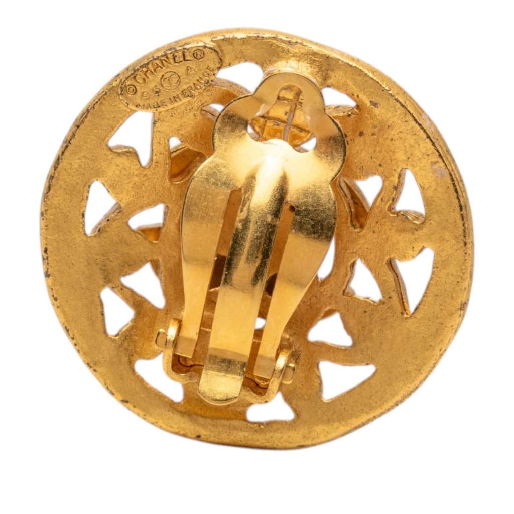 Chanel CC Gold Plated Arabesque Round Clip On Earrings Gold Metal Very good condition - Inside View