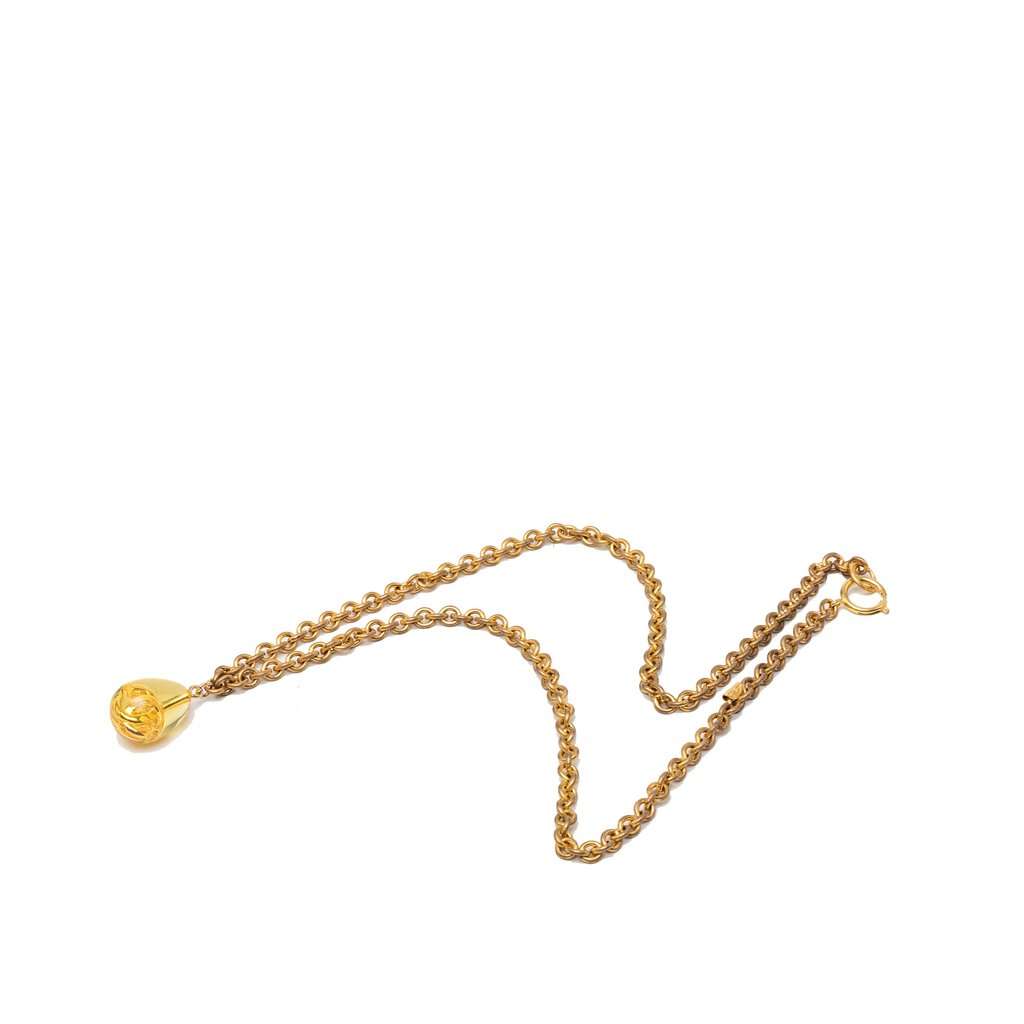 Chanel CC Gold Plated Resin Teardrop Pendant Necklace Gold Metal Very good - Front View