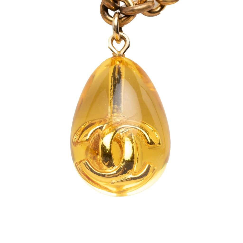 Chanel CC Gold Plated Resin Teardrop Pendant Necklace Gold Metal Very good - Box View