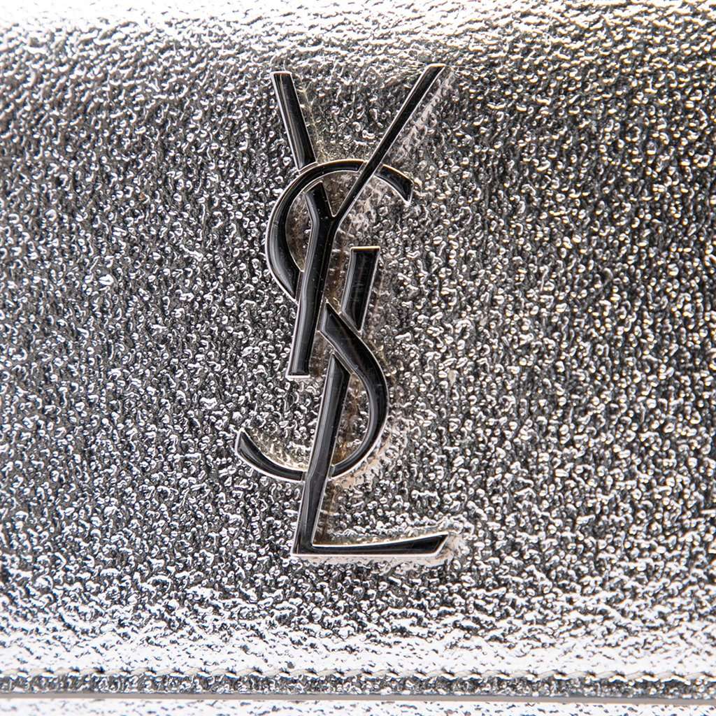 Saint Laurent Mini Metallic Calfskin Monogram Sunset Wallet on Chain Silver Leather Very good condition - Box View