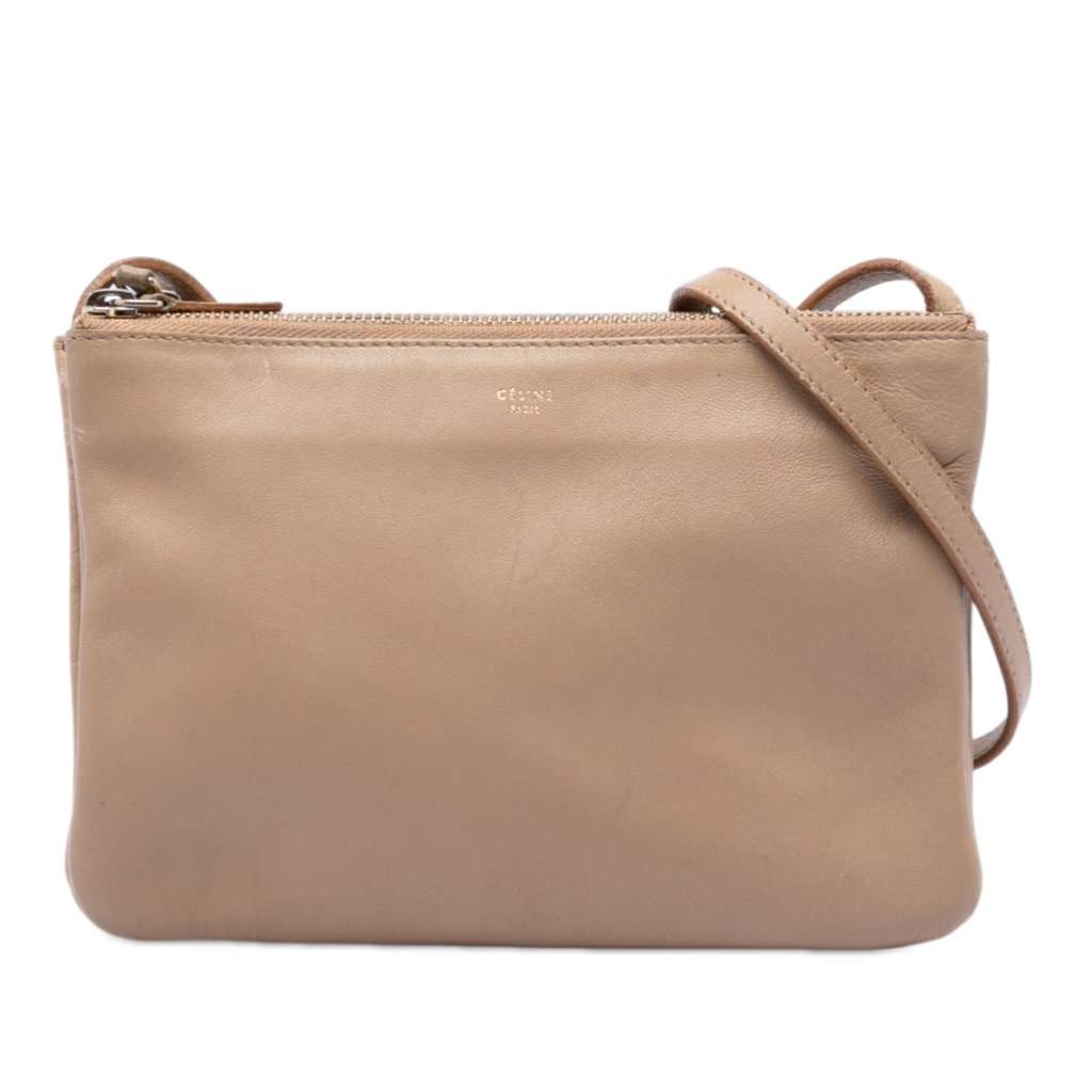 Celine Small Lambskin Trio Crossbody Beige Leather Very good condition - Front View