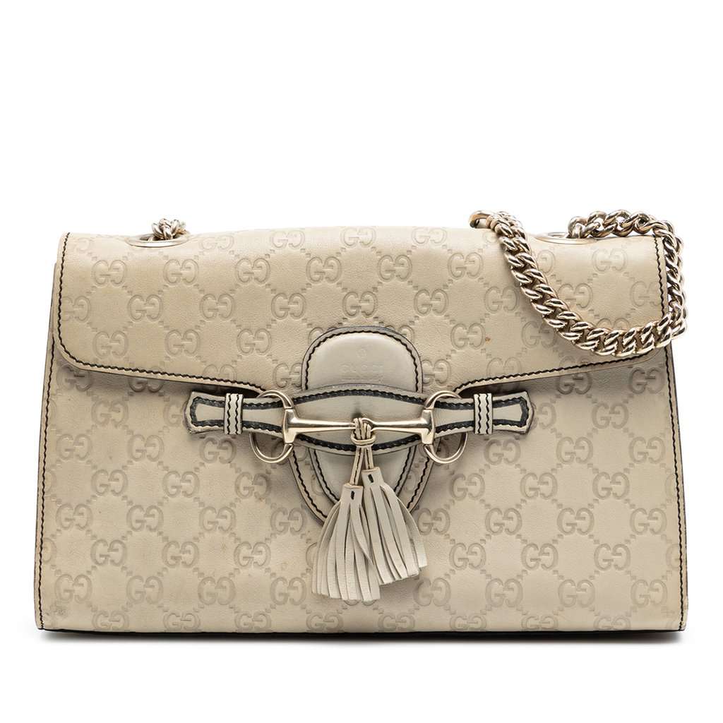 Gucci Medium Guccissima Emily Shoulder Bag White Leather Very good - Front View