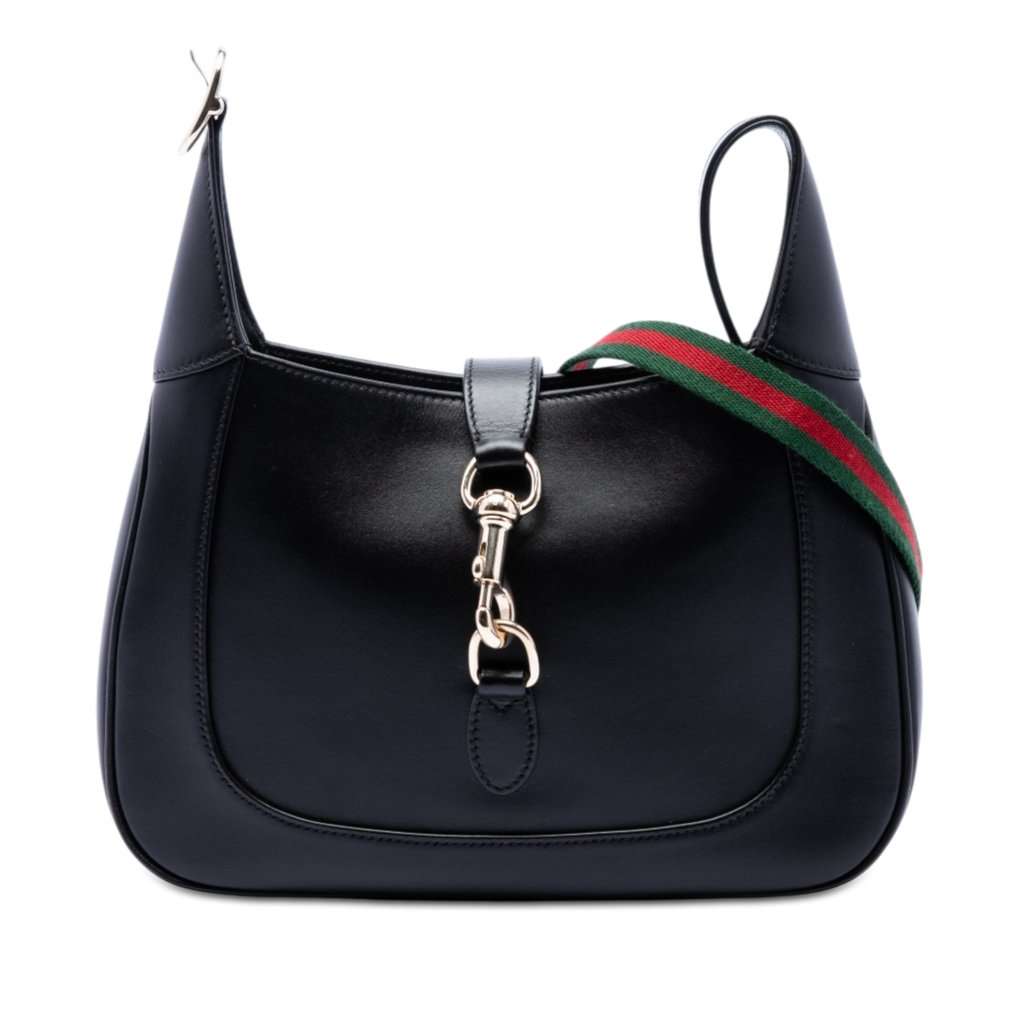 Gucci Small Calfskin Web Jackie 1961 Crossbody Black Leather Very good - Front View