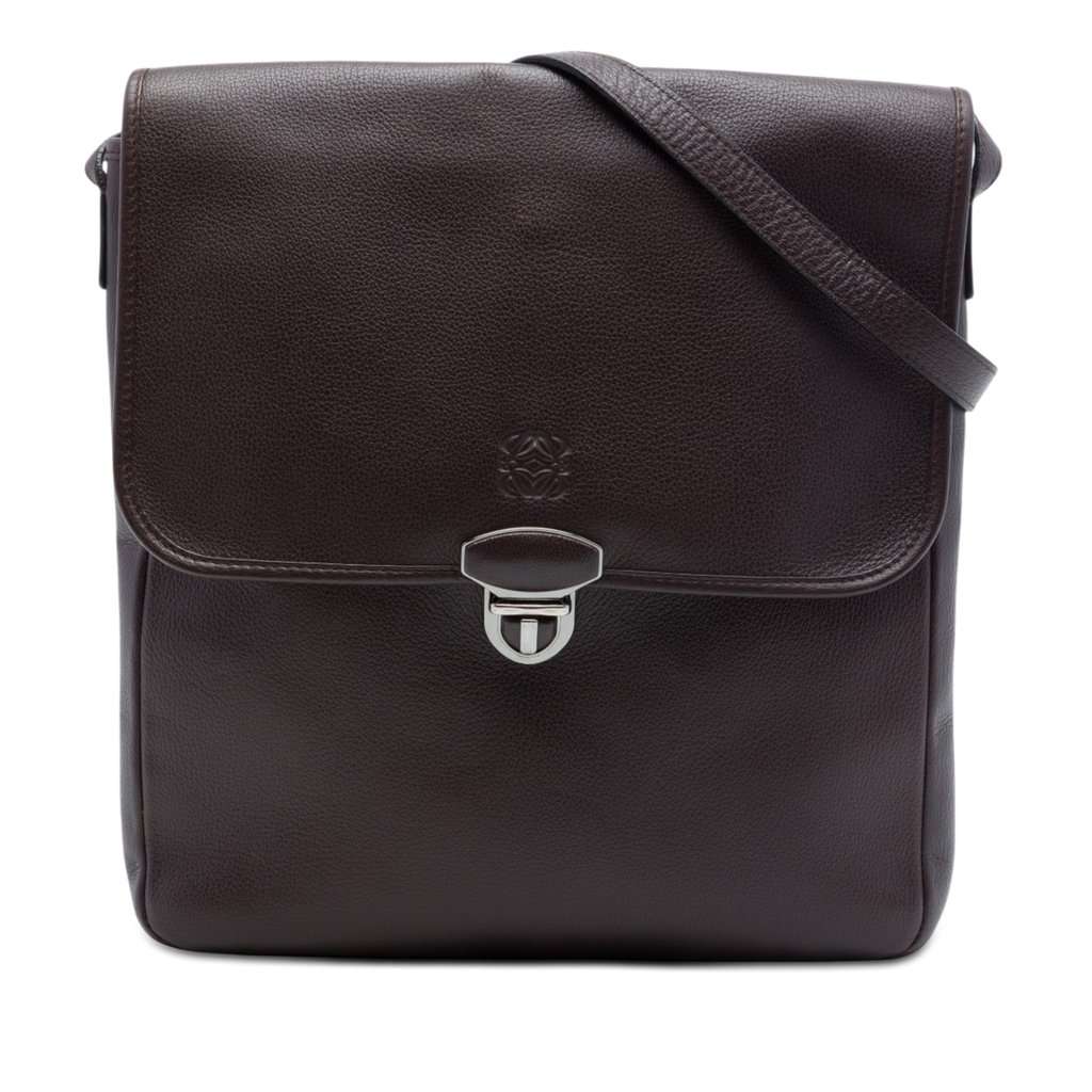 LOEWE Leather Anagram Flap Crossbody Brown Leather Very good - Front View