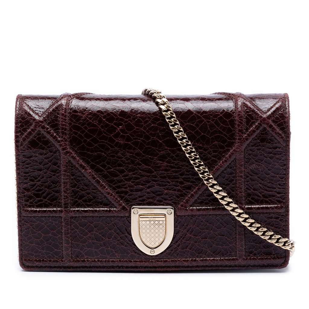 Dior Mini Crackled Deerskin Diorama Flap Red Leather Very good condition - Front View