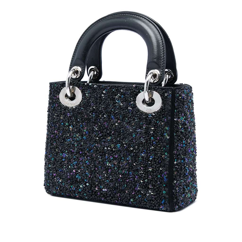 Dior Mini Satin Sequin Embellished Lady Dior Black Very good condition - Back View