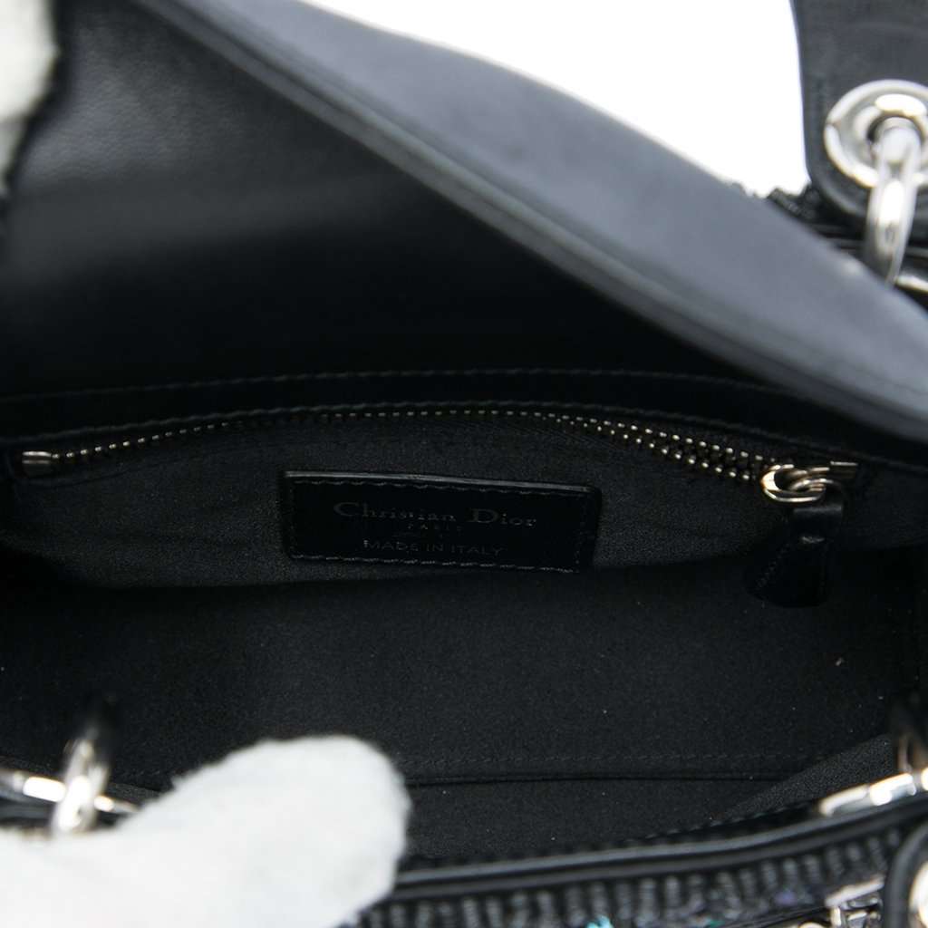 Dior Mini Satin Sequin Embellished Lady Dior Black Very good condition - Model View