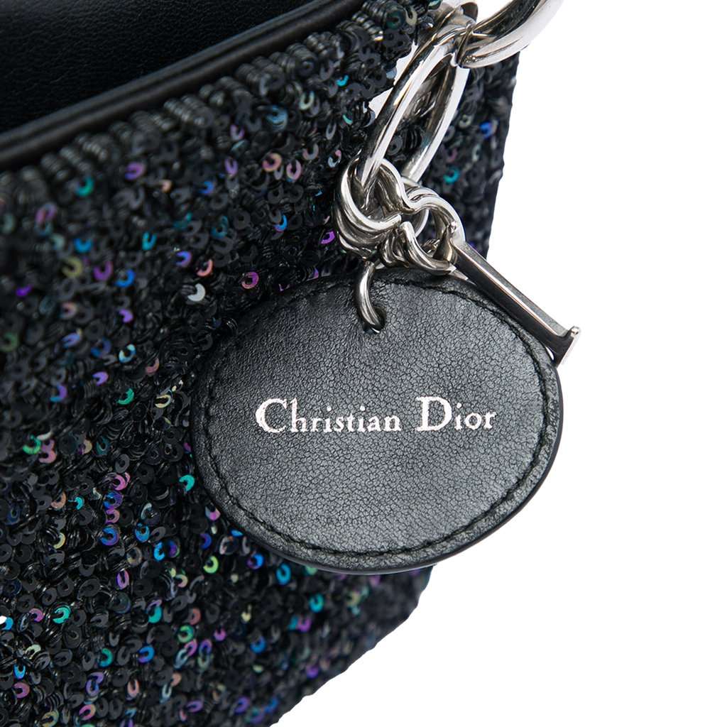 Dior Mini Satin Sequin Embellished Lady Dior Black Very good condition - Box View
