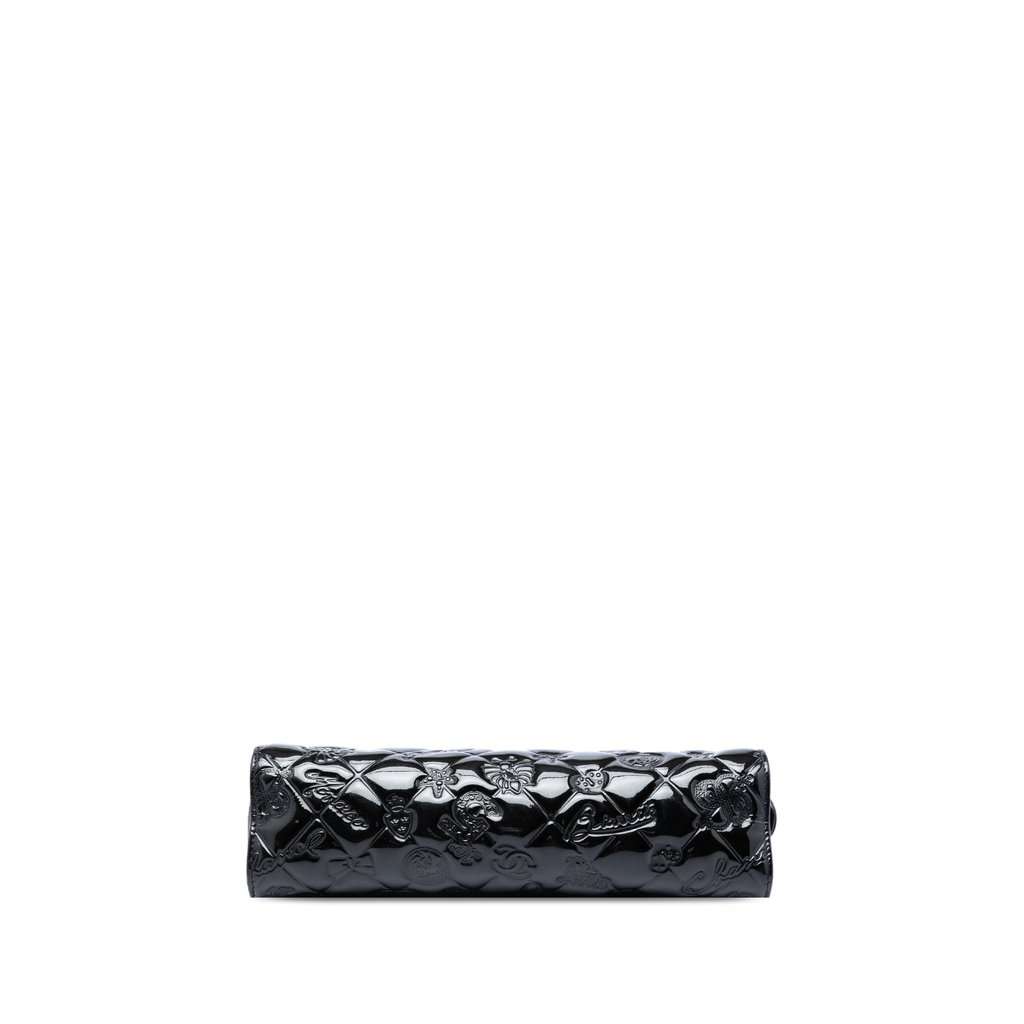Chanel Quilted Patent Embossed Lucky Symbols Pochette Black Leather Very good condition - Inside View