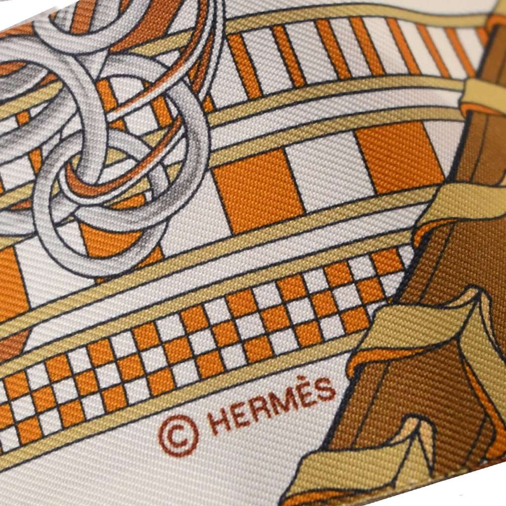 Hermès Brides Et Gris Gris Silk Twilly Scarf Brown Very good - Inside View