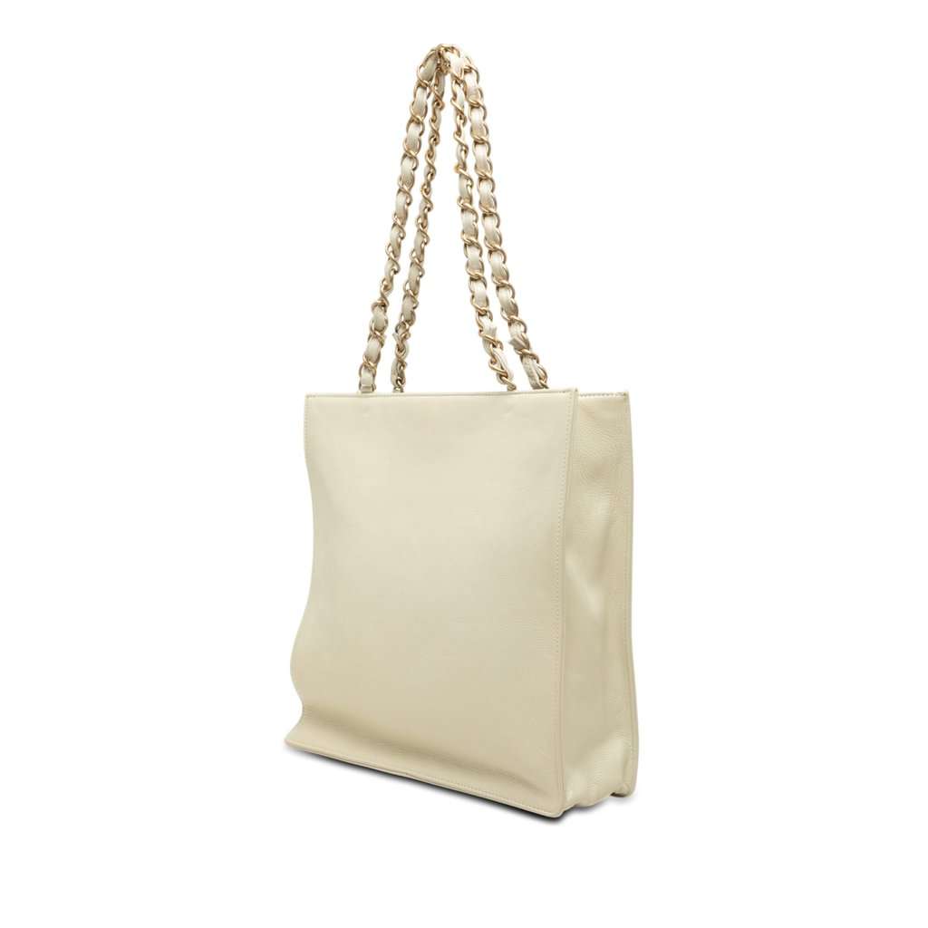 Chanel Shiny Aged Calfskin North South Shopping Tote White Leather Very good condition - Back View