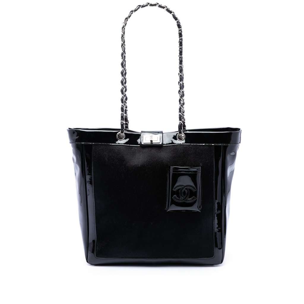 Chanel Pony Hair and Patent Mademoiselle Turnlock Tote Black Very good condition - Front View