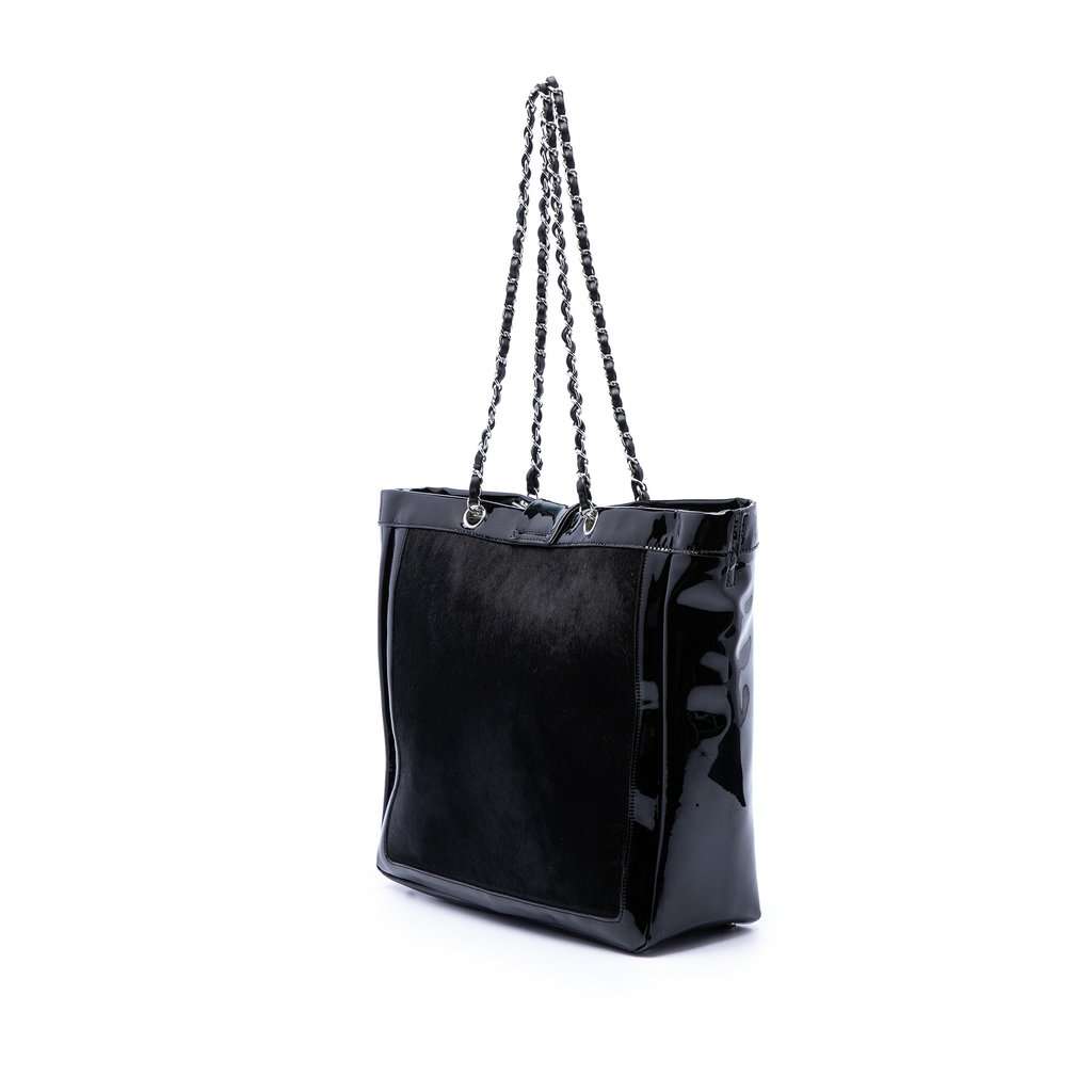 Chanel Pony Hair and Patent Mademoiselle Turnlock Tote Black Very good condition - Back View