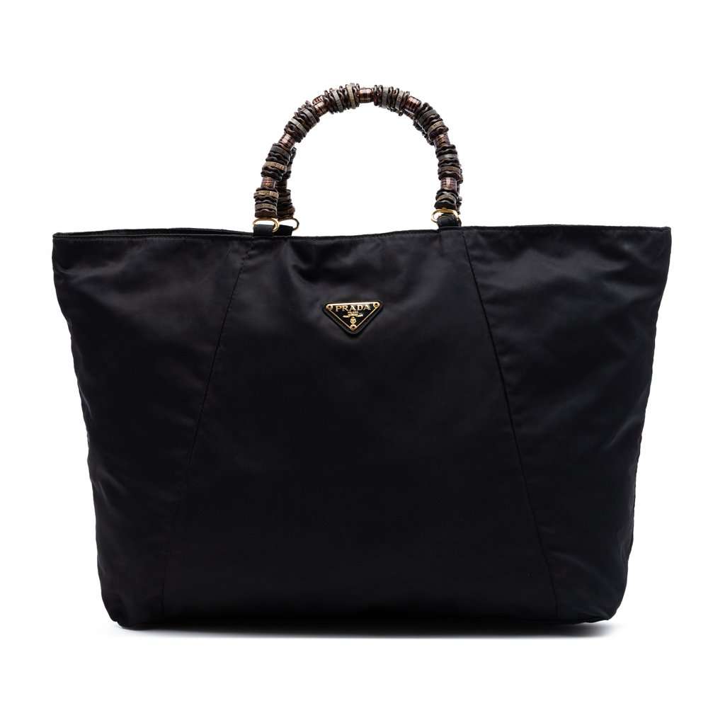 Prada Tessuto Beaded Handle Tote Black Very good condition - Front View