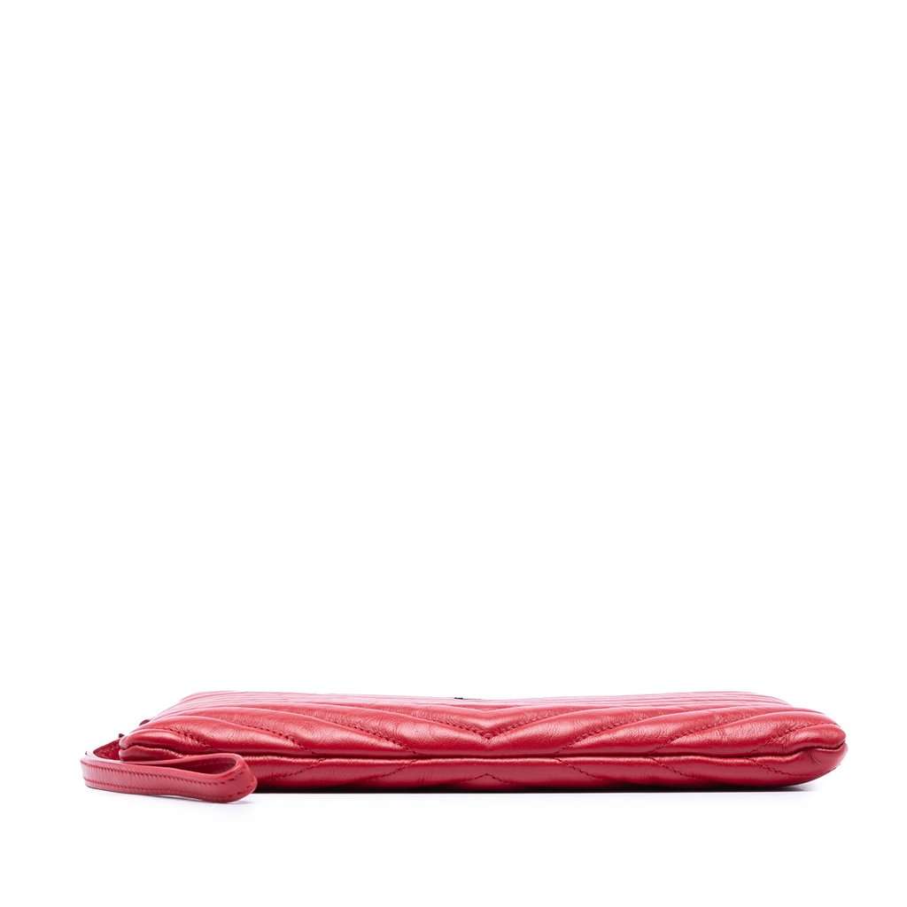 Saint Laurent Chevron Leather Monogram Zip A5 Wristlet Pouch Red Leather Very good condition - Inside View
