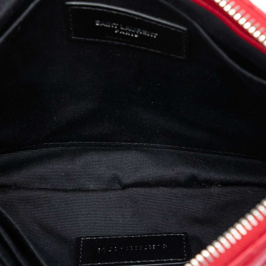 Saint Laurent Chevron Leather Monogram Zip A5 Wristlet Pouch Red Leather Very good condition - Model View