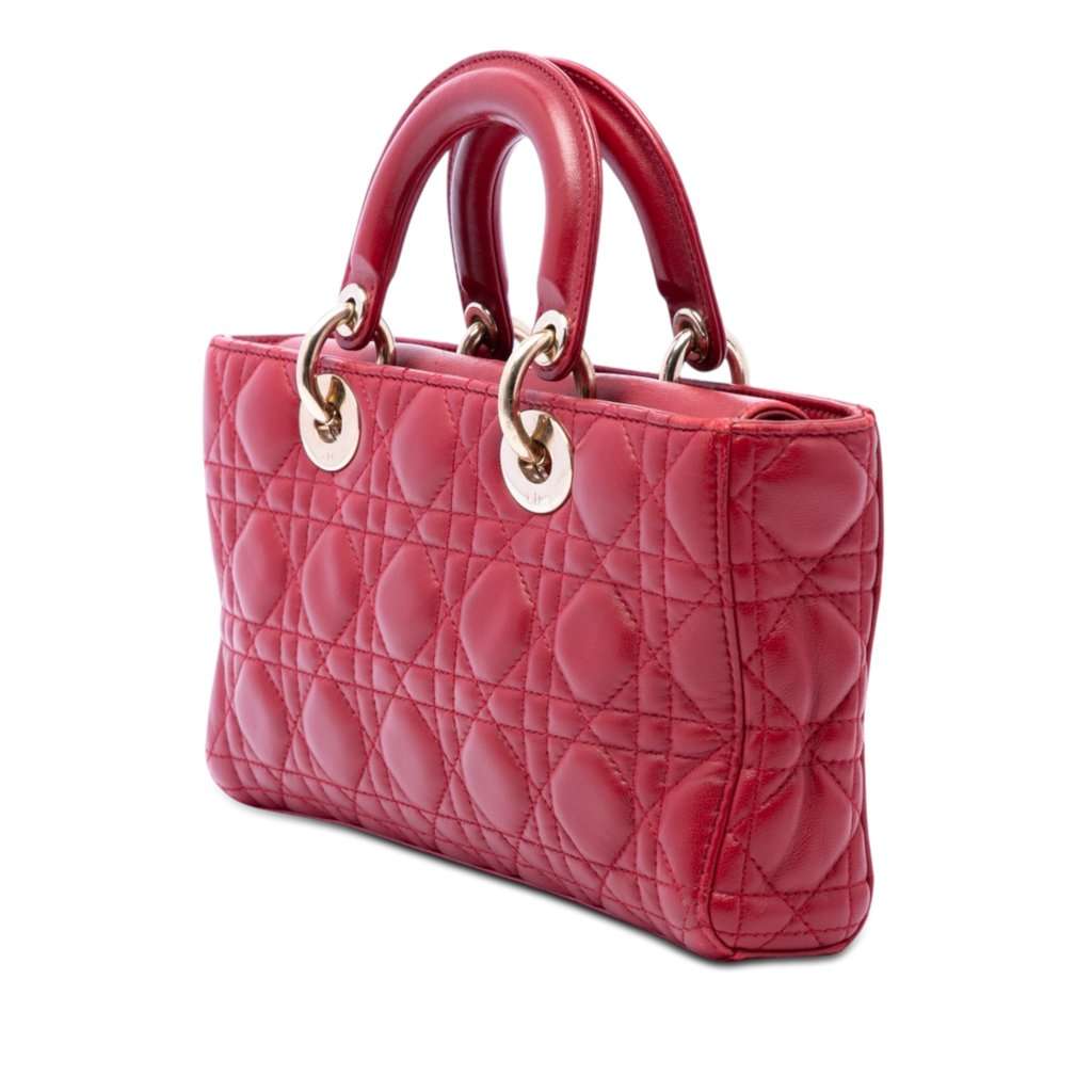 Dior Medium Lambskin Cannage Lady D Joy Red Leather Very good condition - Back View
