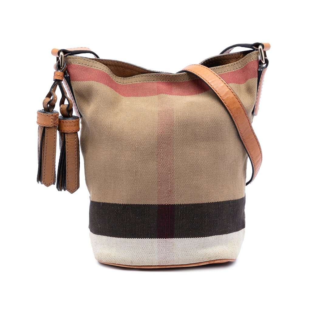 Burberry Mini Mega Check Canvas Ashby Tassel Bucket Bag Brown Very good - Front View