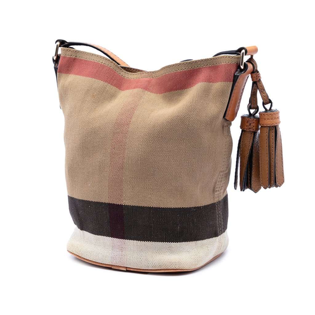 Burberry Mini Mega Check Canvas Ashby Tassel Bucket Bag Brown Very good - Back View