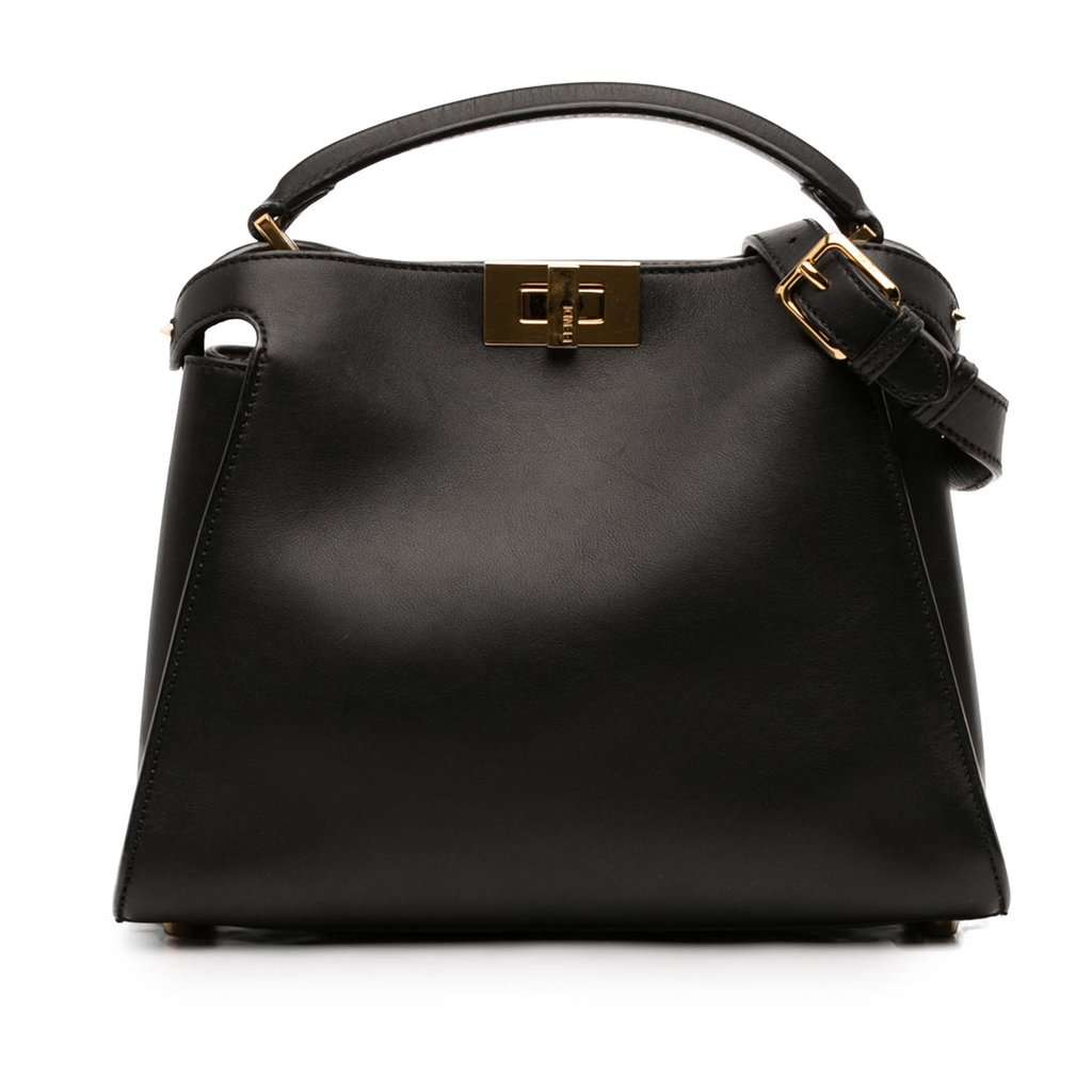 Fendi Medium Leather Peekaboo Iconic Essentially Satchel Black Leather Very good condition - Front View