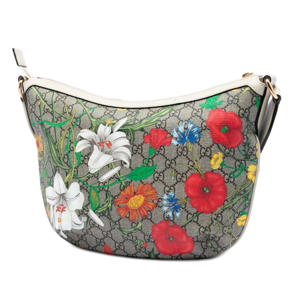 Gucci Small GG Supreme Web Ophidia Flora Half Moon Crossbody Beige Very good condition - Back View