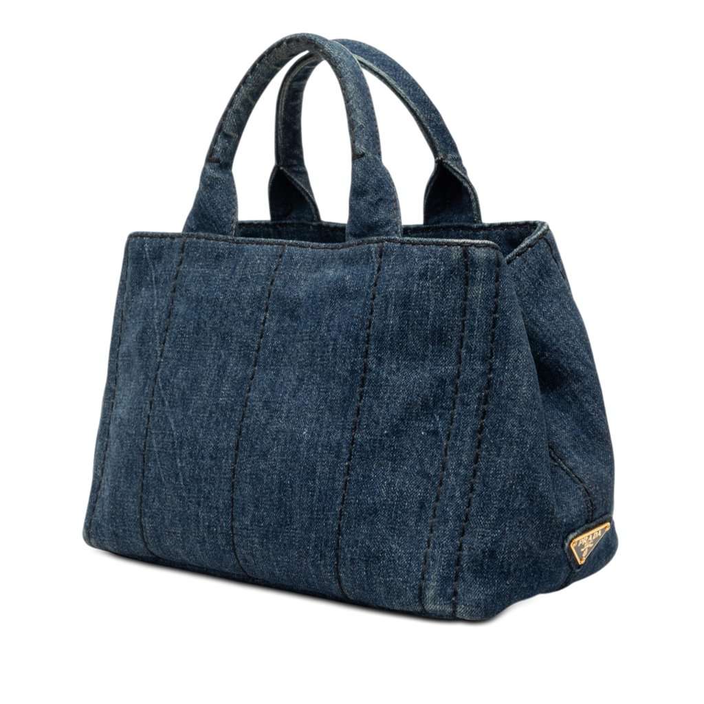 Prada Small Denim Canapa Logo Satchel Blue Very good - Back View