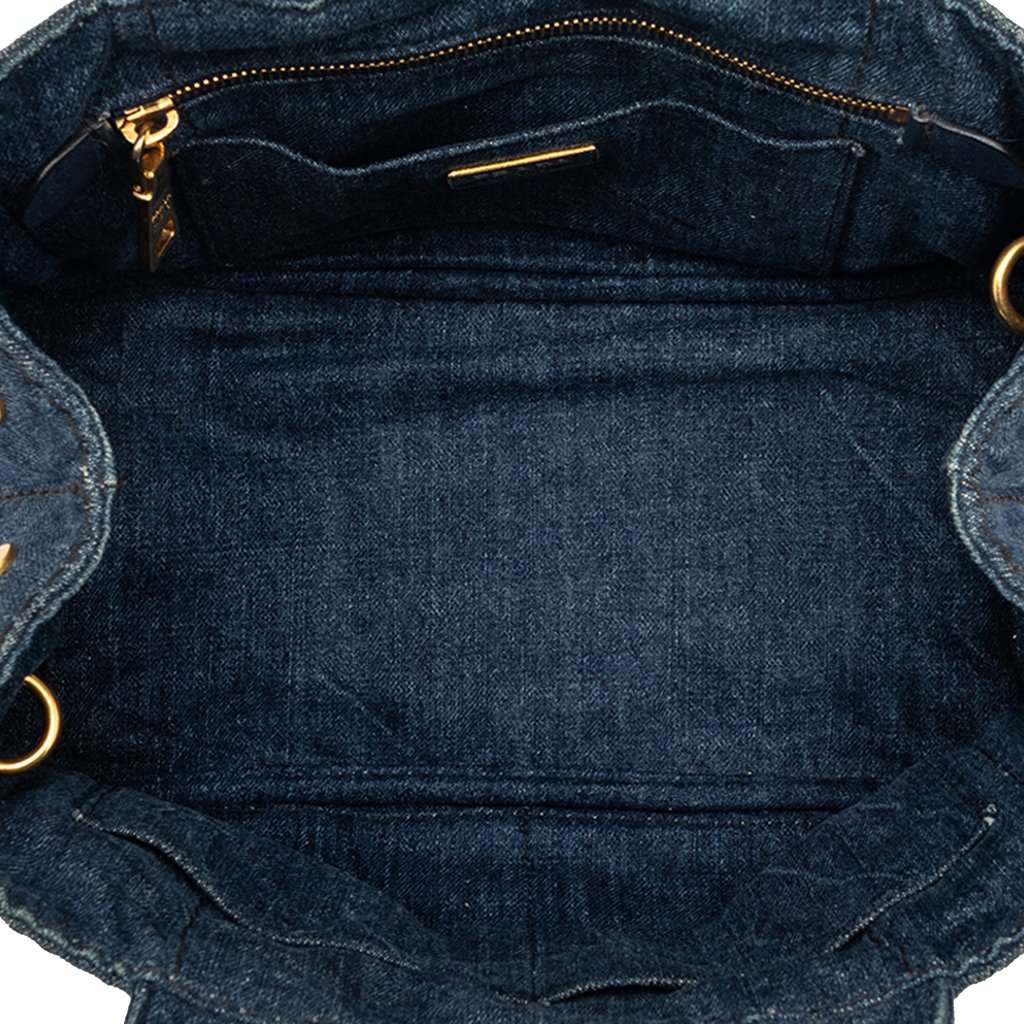 Prada Small Denim Canapa Logo Satchel Blue Very good - Model View