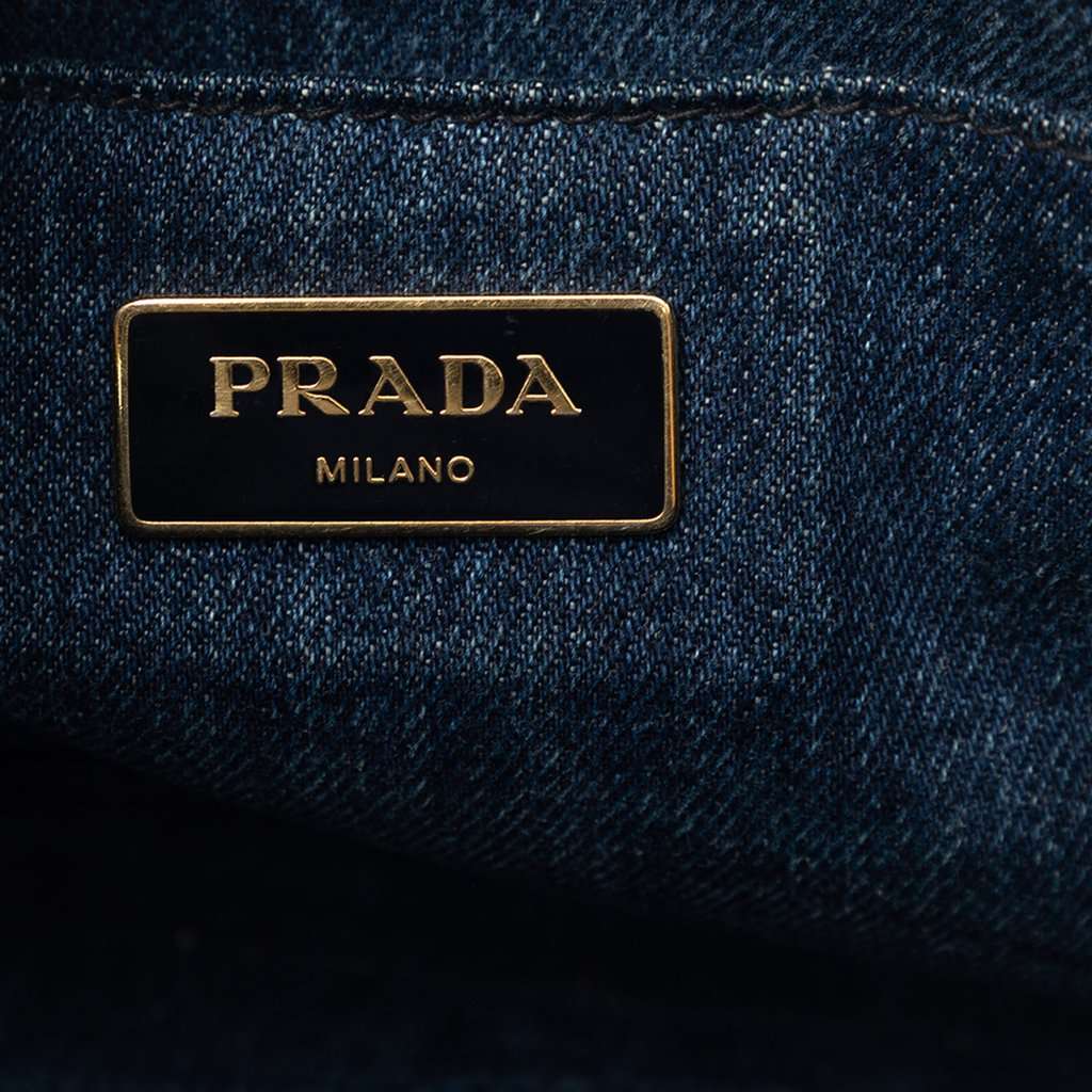 Prada Small Denim Canapa Logo Satchel Blue Very good - Box View