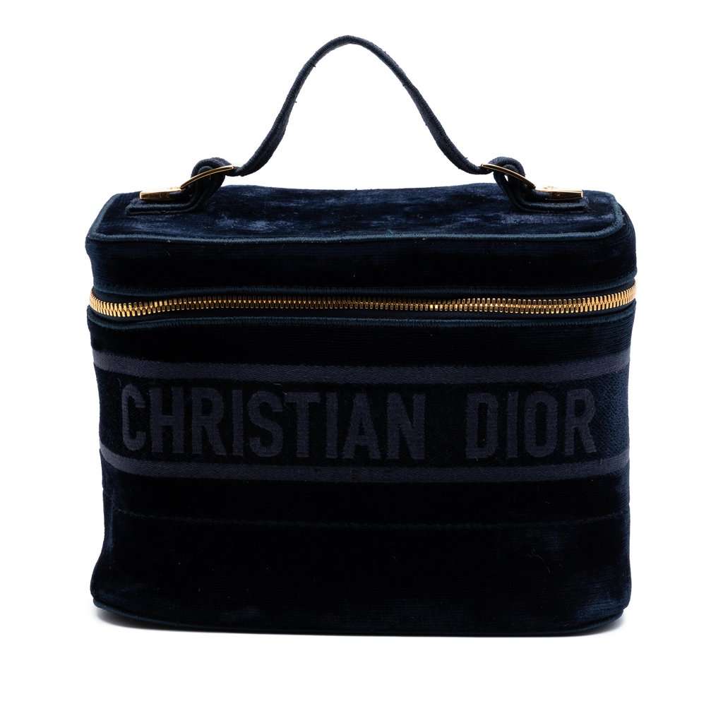 Dior Embroidered Velvet Diortravel Vanity Case Blue Very good condition - Front View
