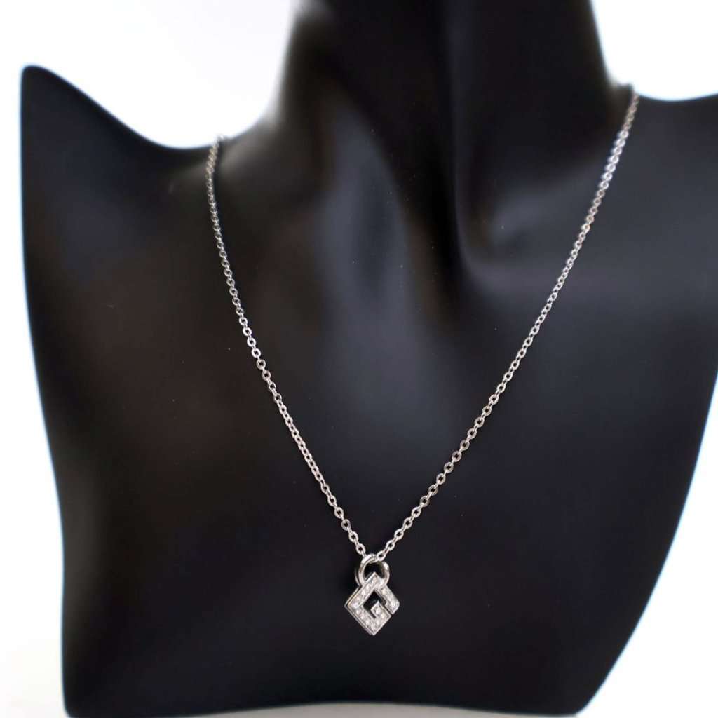 Givenchy Silver Plated G Logo Rhinestone Pendant Necklace Silver Metal Very good condition - Back View