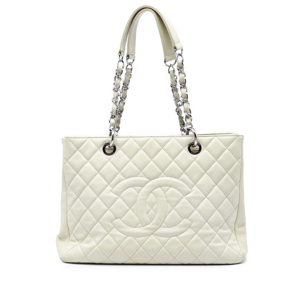 Chanel Caviar Grand Shopping Tote White Leather Very good - Front View