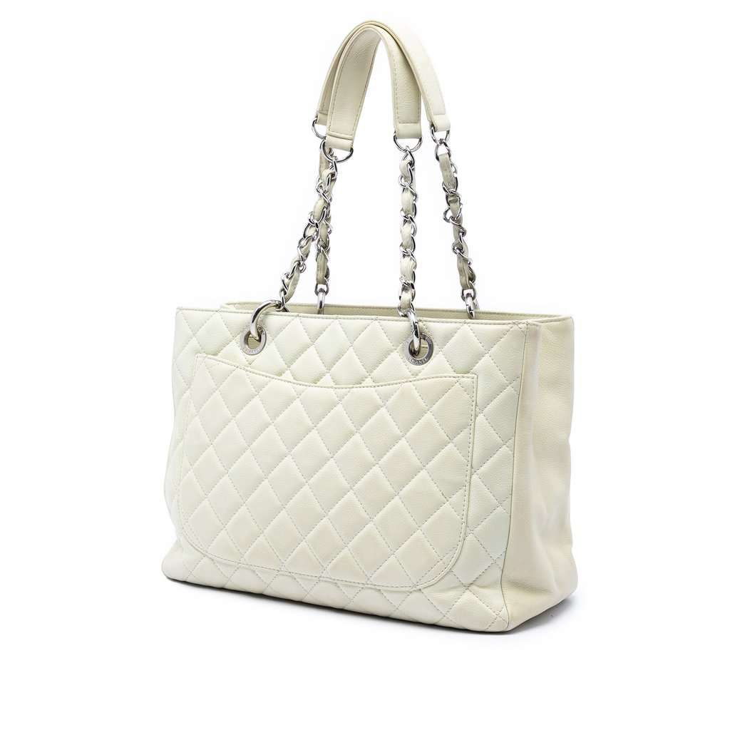 Chanel Caviar Grand Shopping Tote White Leather Very good - Back View