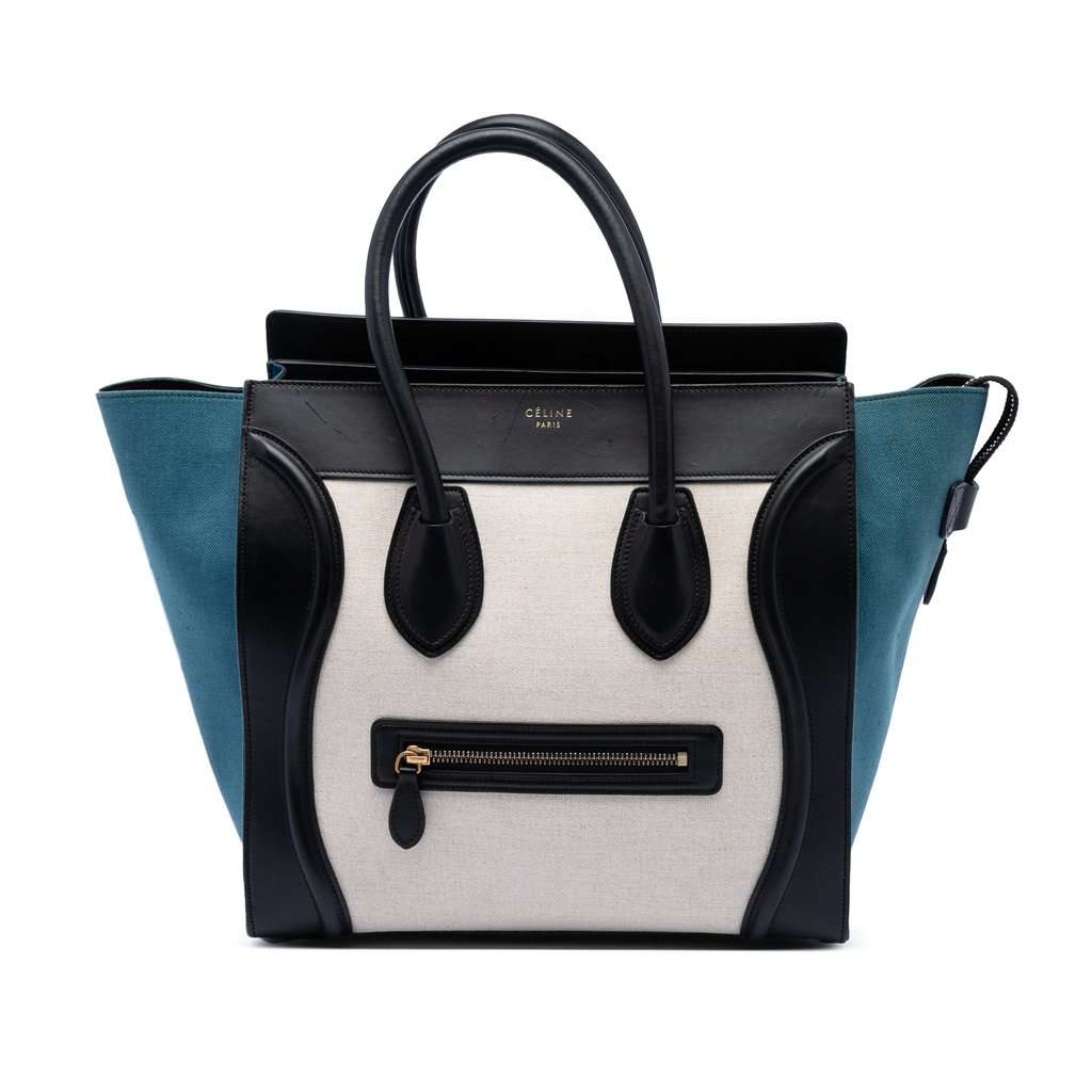 Celine Mini Tricolor Canvas and Leather Luggage Tote White Very good condition - Front View