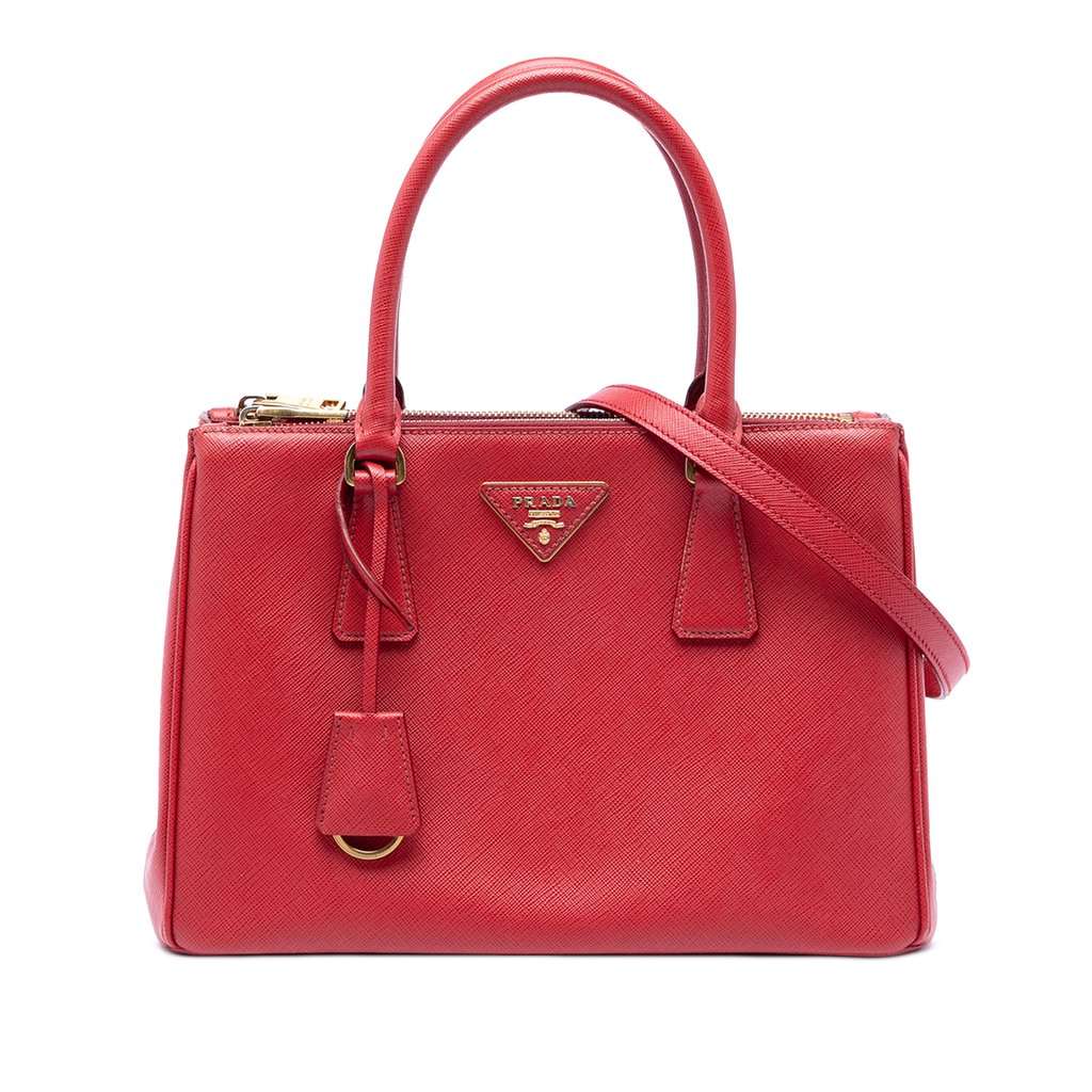 Prada Medium Saffiano Galleria Double Zip Satchel Red Leather Very good condition - Front View