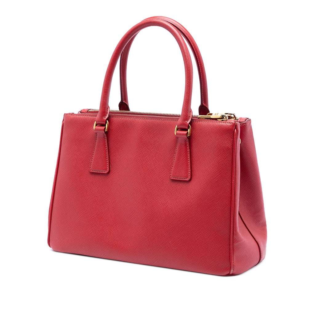 Prada Medium Saffiano Galleria Double Zip Satchel Red Leather Very good condition - Back View
