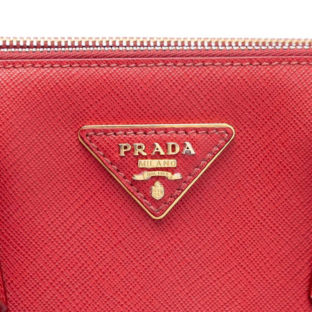 Prada Medium Saffiano Galleria Double Zip Satchel Red Leather Very good condition - Box View