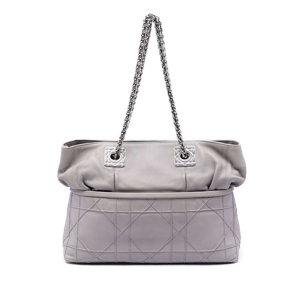 Dior Lambskin Cannage Granville Chain Tote Grey Leather Very good condition - Front View