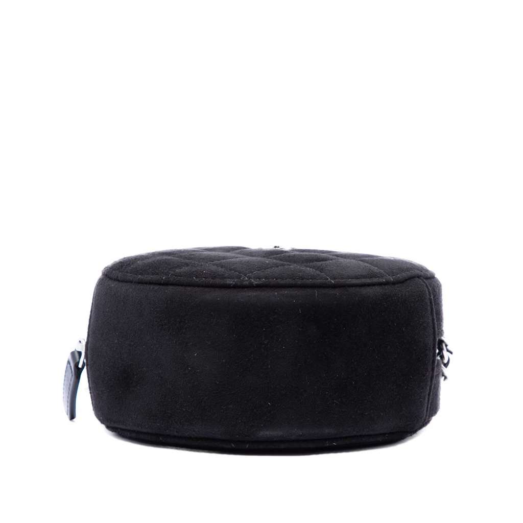 Chanel Quilted Suede Cocostellar Round Clutch with Chain Black Leather Very good condition - Inside View