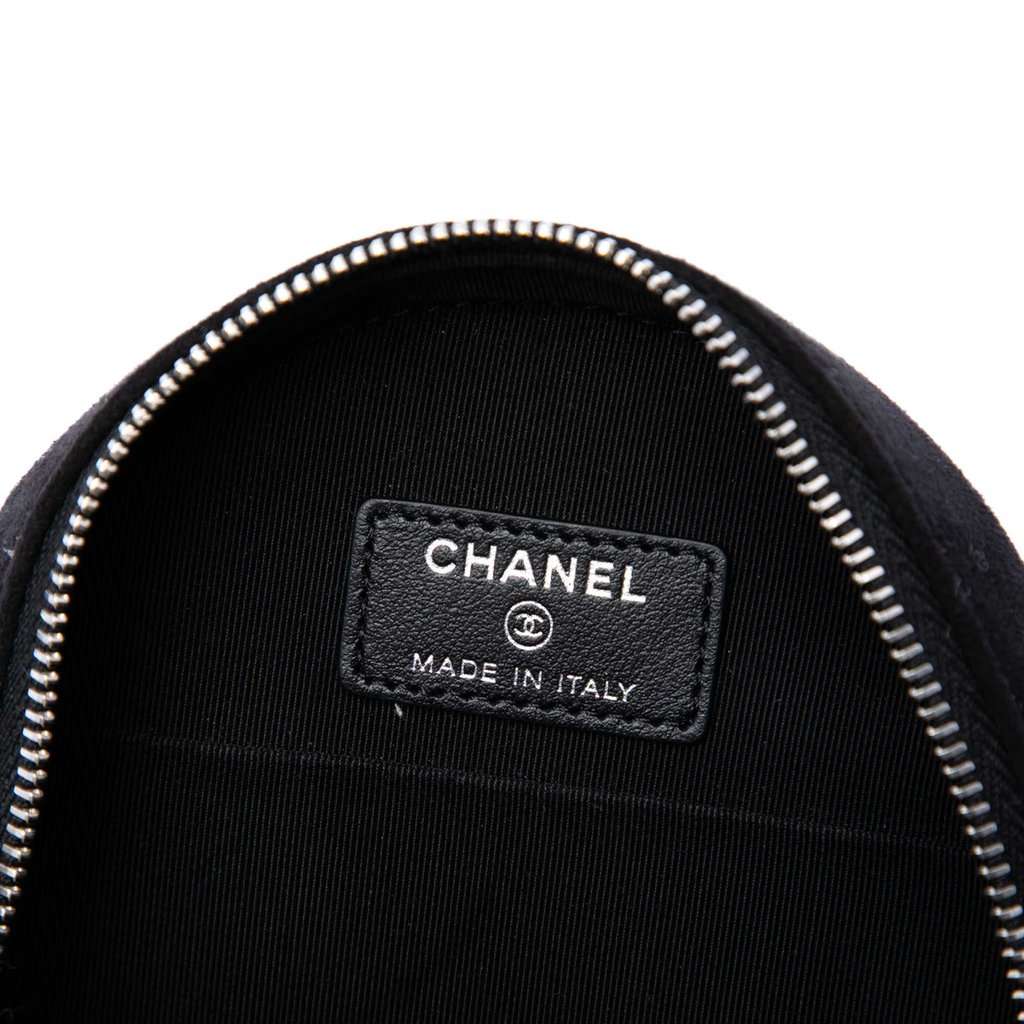 Chanel Quilted Suede Cocostellar Round Clutch with Chain Black Leather Very good condition - Box View