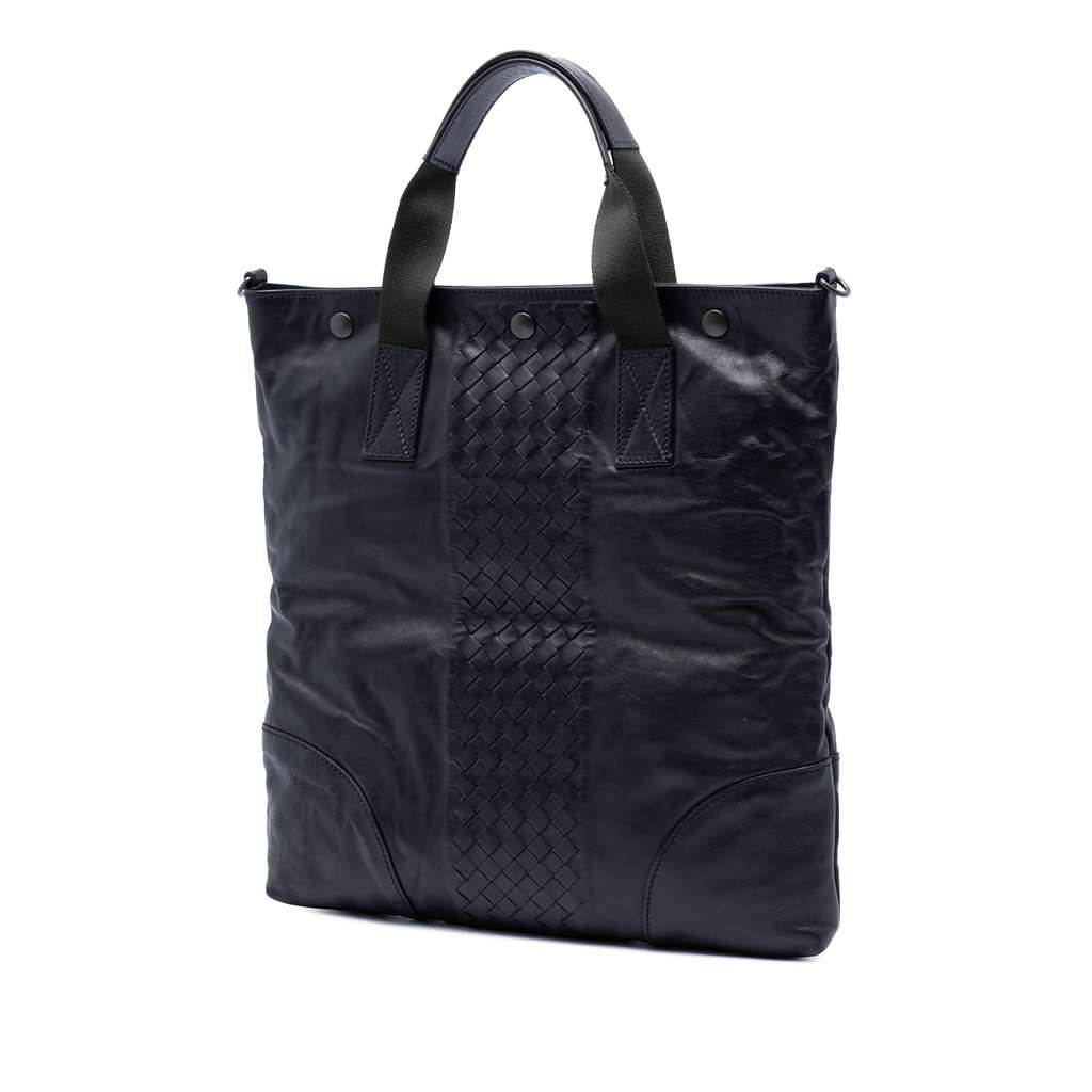Bottega Veneta Intrecciato Trimmed Nappa Convertible Tote Black Leather Very good condition - Back View