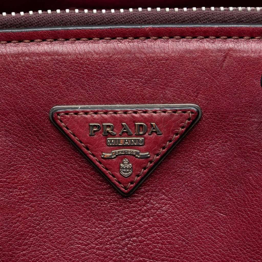 Prada Glace Calf Twin Pocket Satchel Red Leather Very good condition - Box View