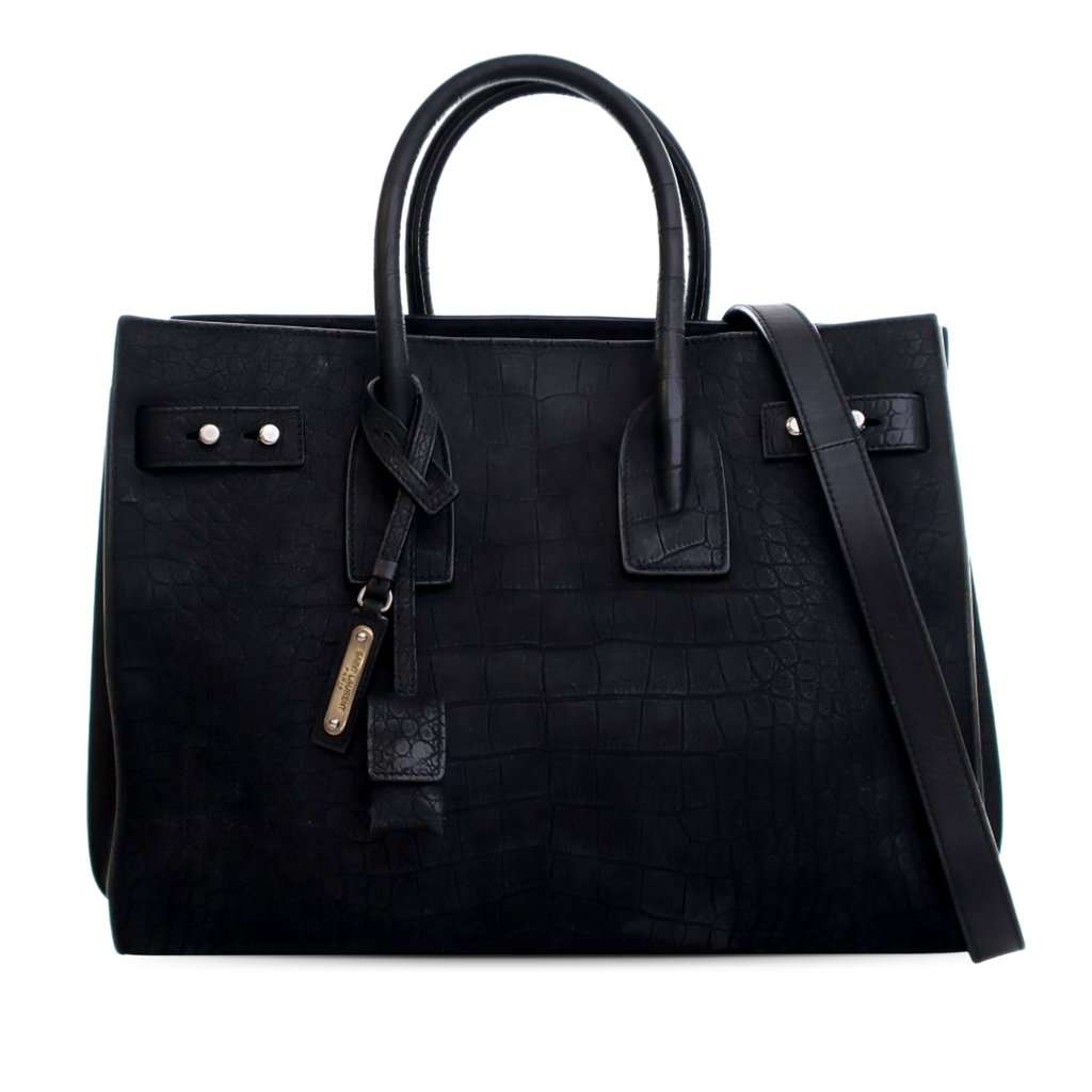 Saint Laurent Small Croc Embossed Suede Sac De Jour Satchel Black Leather Very good condition - Front View
