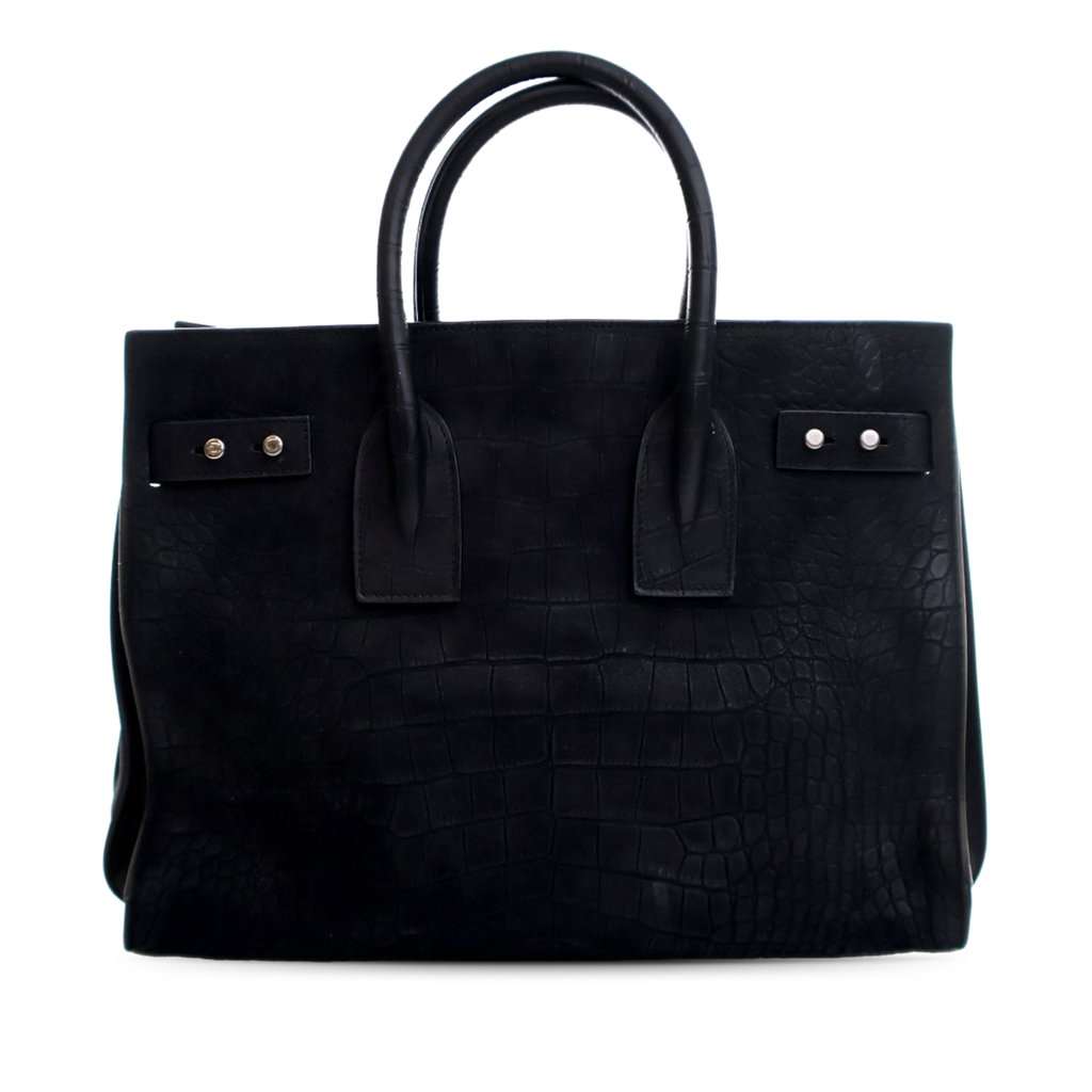 Saint Laurent Small Croc Embossed Suede Sac De Jour Satchel Black Leather Very good condition - Back View