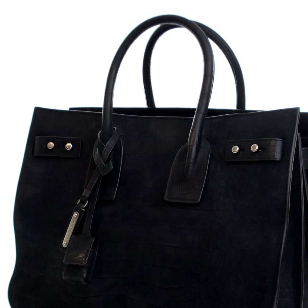 Saint Laurent Small Croc Embossed Suede Sac De Jour Satchel Black Leather Very good condition - Box View