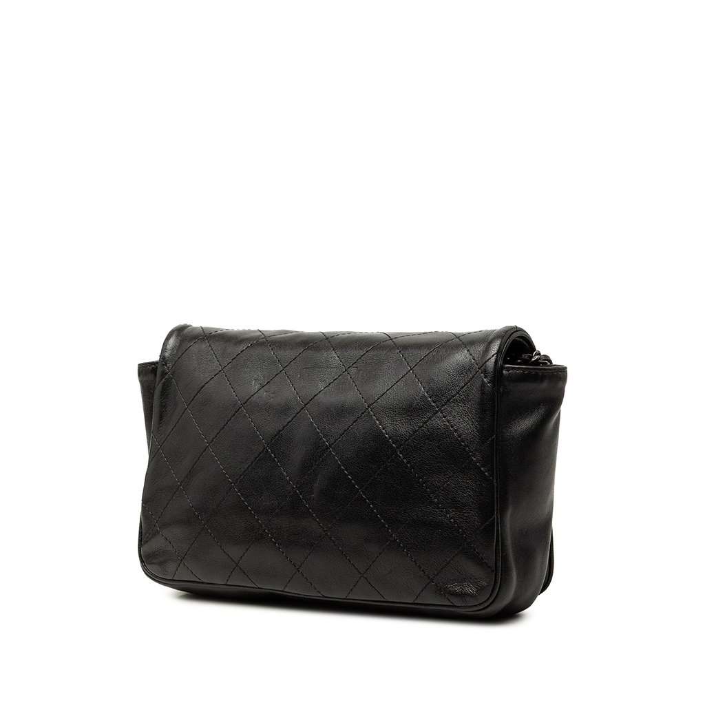 Chanel CC Quilted Lambskin Full Flap Wallet on Chain Black Leather Very good - Back View