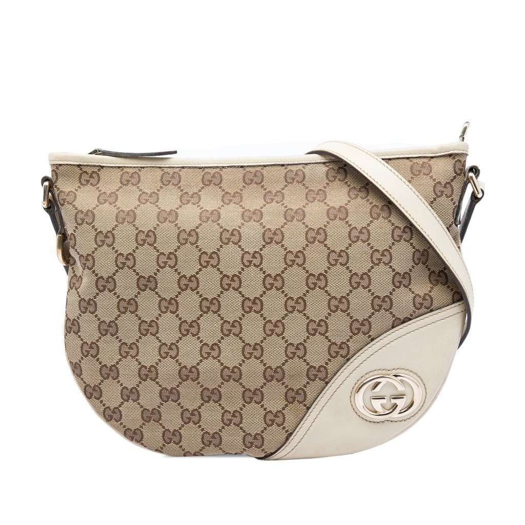 Gucci Medium GG Canvas New Britt Half Moon Crossbody Beige Very good condition - Front View