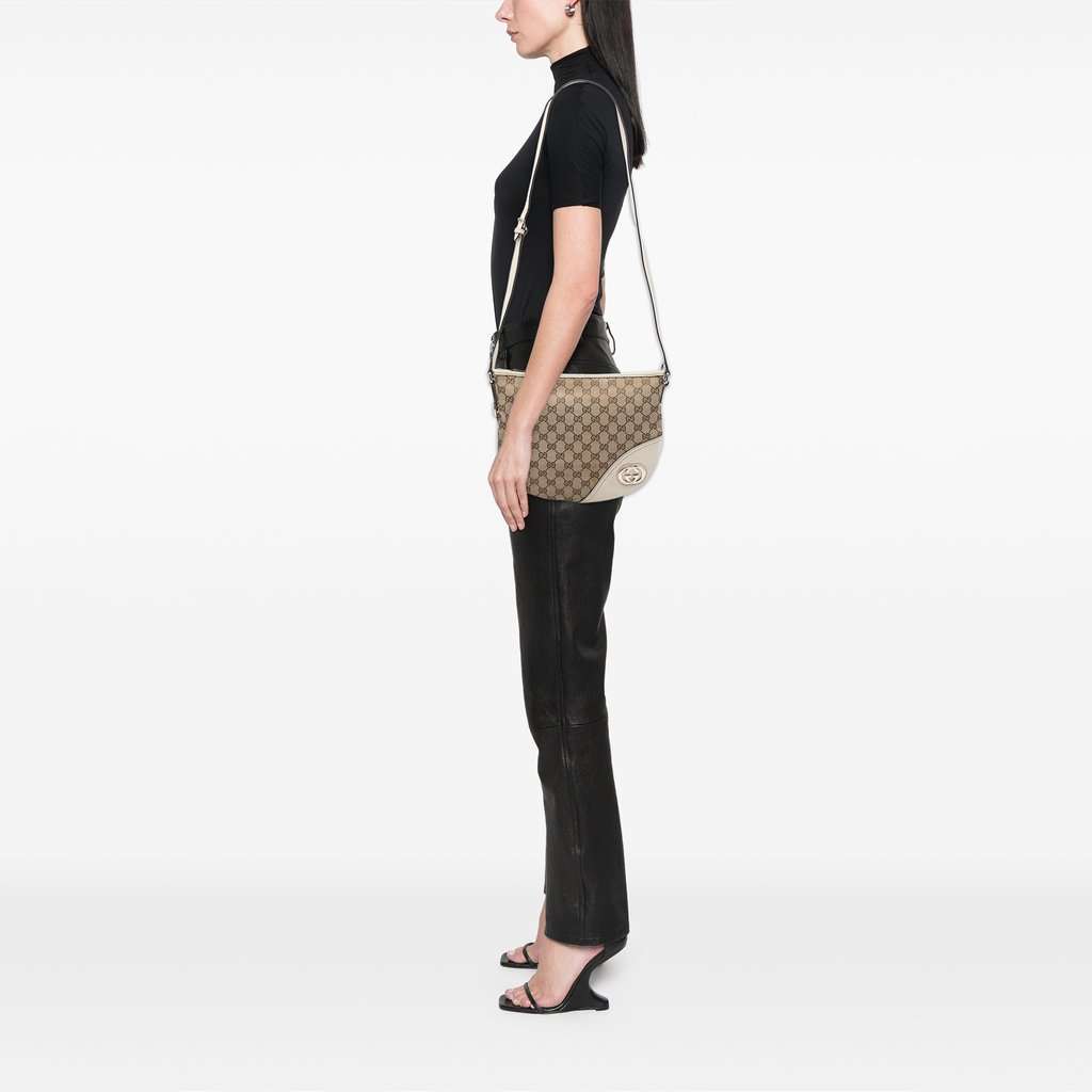 Gucci Medium GG Canvas New Britt Half Moon Crossbody Beige Very good condition - Box View